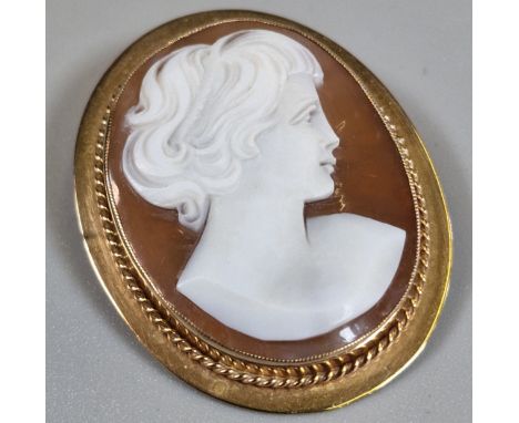 9ct gold framed cameo portrait brooch. (B.P. 21% + VAT). Total weight 7g approx. 