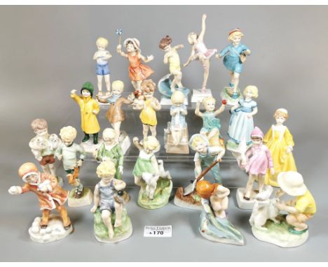 Large collection of twenty two Royal Worcester porcelain children figurines, modelled by F. G. Doughty, to include: 'Christop