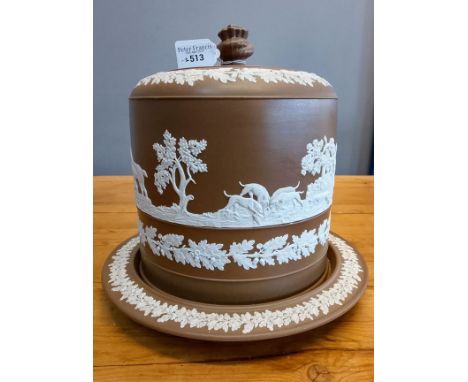 19th century large Jasperware Stilton bell overall decorated with fox hunting scenes, horses, figures, hounds, trees and trai