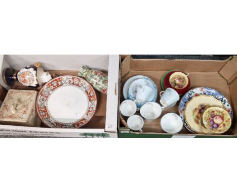 Two boxes of china to include: Aynsley 'Fruit' design plate and similar items, cabinet cup and saucer, modern Oriental plates