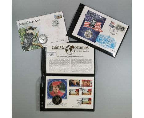Australia's kookaburra 1 oz silver coin with first day cover dated 1996 together with John F Kennedy 30 year tribute coin and