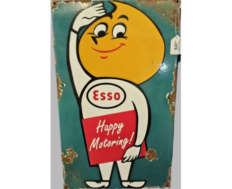 'Esso Happy Motoring' single sided enamel advertising sign with figure. (B.P. 21% + VAT) Some general areas of loss to enamel