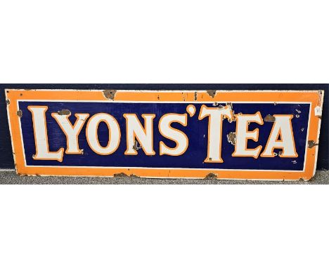 Lyons' Tea single sided enamel advertising sign. 150x46cm approx. (B.P. 21% + VAT) Significant and general losses to the enam