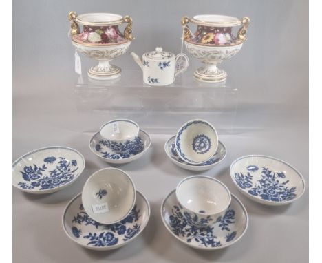 Collection of 18th century Worcester First Period porcelain blue and white items, mainly in the 'Three Flowers' pattern to in