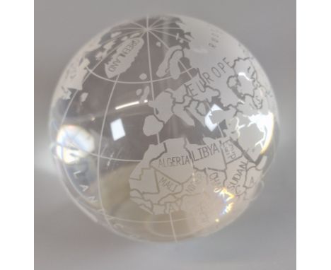 Novelty glass spherical World globe. (B.P. 21% + VAT). 36cm dimeter approx. No obvious damage. 