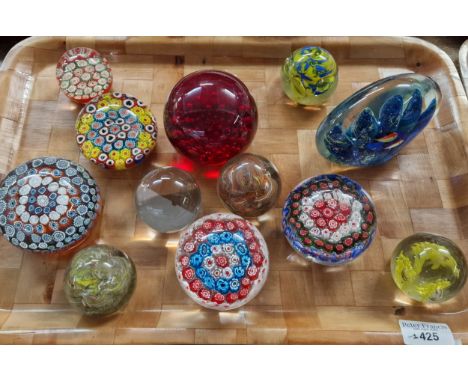Collection of mainly modern Art Glass paperweights: millefiori, cane and other designs.  (12)  (B.P. 21% + VAT)