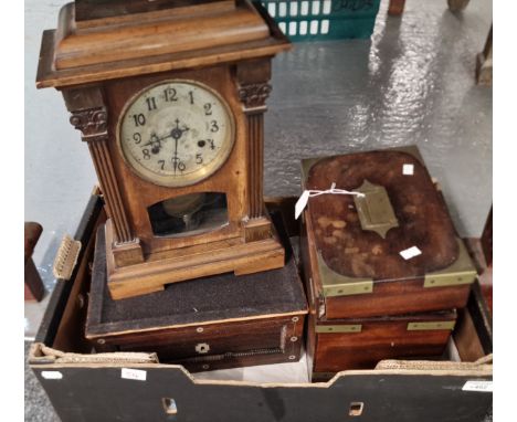 Early 20th century Corinthian Column two train mantel clock, together with a 19th century rosewood and mother of pearl workbo