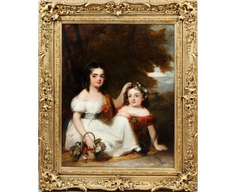 ATTRIBUTED TO WILLIAM SALTER, RBA [1804-1875], OIL ON CANVAS, C. 1850, H 45", W 36", "PORTRAIT OF ELEANOR & MARY ANN RICHARDS