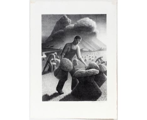 GRANT WOOD [USA, 1891-1942], LITHOGRAPH, "APPROACHING STORM", 1940, H 12", W 9":  11 3/4" x 8 3/4"; pencil signed; matted.  A