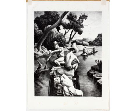 THOMAS HART BENTON [USA, 1889-1975], LITHOGRAPH, "DOWN THE RIVER", 1939, H 12 1/2", W 10":  Pencil and stone signed; unframed