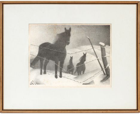 GRANT WOOD [USA, 1891-1942], LITHOGRAPH, 1941, H 8.75" W 11.75, "FEBRUARY":  Pencil signed; framed.  Associated American Arti