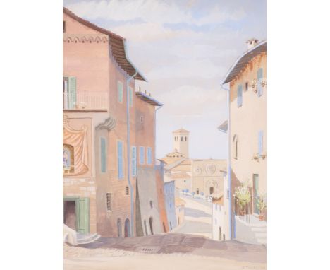 R. Thornton, study of Assisi, signed gouache, 36cm x 30cm