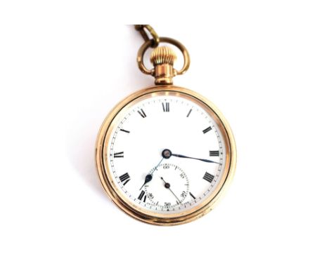 A Dennison yellow metal pocket watch, with engine turned decorated case