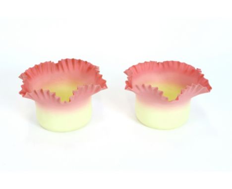 A pair of Burmese glass lamp shades, having crimped borders, 22.5cm dia. overall