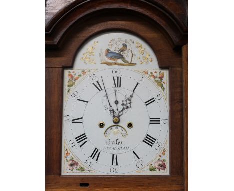 A George III oak long case clock, by J Juler of North Walsham, with painted dial and 8 day movement, full length trunk panell