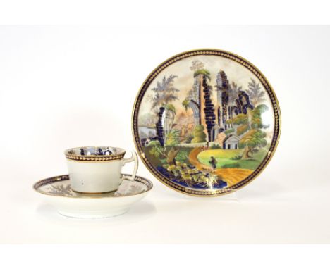 A Chamberlains Worcester landscape decorated trio
