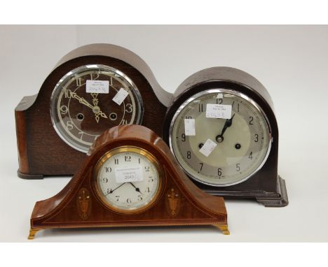 A mahogany cased Edwardian timepieces, Arabic numerals to dial, together with an oak cased, Smiths mantle clock and another S