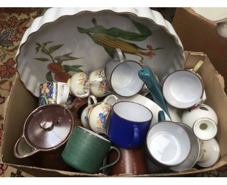 A mid 20th Century, salt glaze stoneware hot water jug, six Harlequin (Dutch) coffee cups and saucers, painted pansy, Crown S