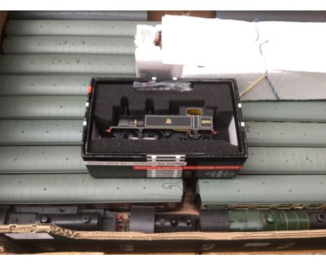 One box of assorted Bachmann coaches together with a Bachmann and Mainline locomotive.