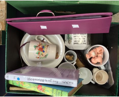 Nursery ware, Beatrix Potter, Pinky/Perky dolls, Sooty etc, together with a Baby bangle and bib/nappy pin, children's books e
