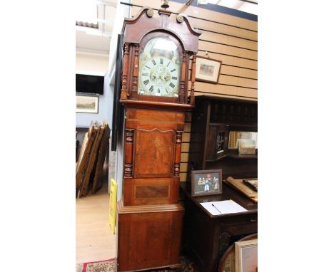  A George III mahogany eight day longcase clock, the dial inscribed 'Hugh Roberts, 41 Market St, Holyhead' the white painted 