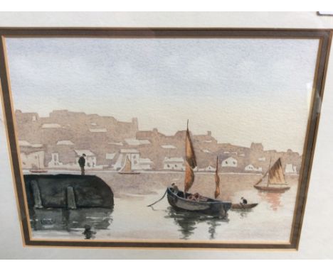 Three apintings, Lock Scene oils, R. Poulter, 1894. LHS and two watercolours, Cornish L.E.Wilcox, and E. Moore  