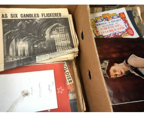 Large collection of vintage newspapers, predominantly 1930s-1950s, including Death of George V, Death of George VI, Death of 