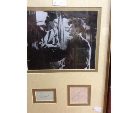 'Brief Encounter' framed autograph pages bearing signatures of Trevor Howard and Celia Johnson, with a modern image of a famo