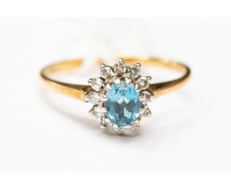 9 carat gold, aquamarine and diamond cluster ring, size K½ 