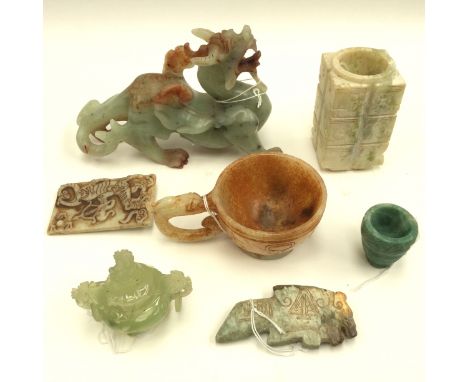A collection of 20th cent Republic period and later Chinese jade and jadeite items including a dragon 