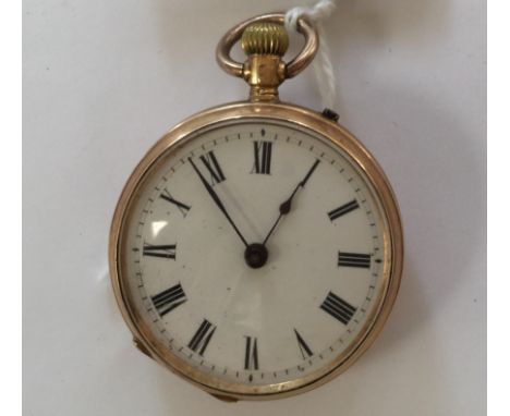 late 19th Century ladies 14k gold cased open faced fob/pocket watch, with a 9ct gold loop enamel and glass in good condition 