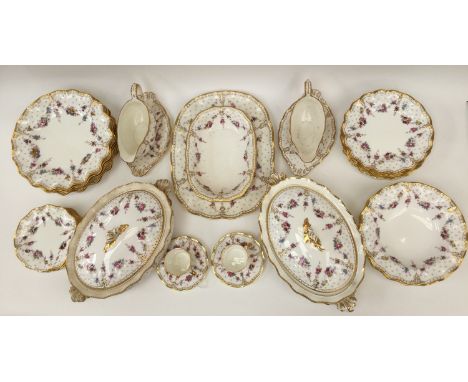 Royal Crown Derby 'Royal Antoinette' pattern 1225, part dinner service, two oval servers and covers, serving platter, sauce a