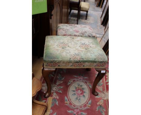 An early 20th Century walnut cabriole leg stool, together with a further similar 20th Century beech cabriole leg stool (2)