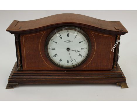 A mahogany cased mantle clock made for Mappin & Webb, Roman numerals to dial