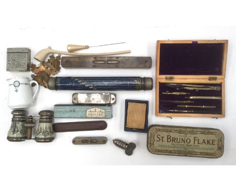 A collectors lot to include a 'Darnleys Patent Rotable Lightning Calculater, a draghtsmans set, a spirit level and another sm