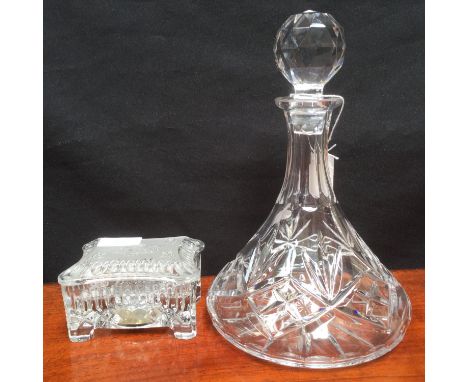 A Waterford musical trinket box, Christmas 1977, together with a ships decanter (2)