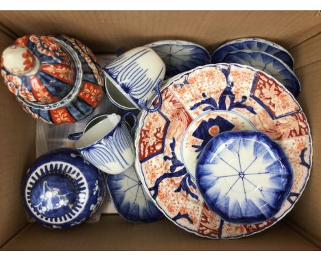 A collection of ceramics including a continental set of five coffee cans and saucers, blue round flower shape, six Malmason B