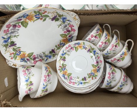A Shelley teaset for six, spring bouquet, 13651, six cups, saucers, side plates, milk jug, sugar bowl 