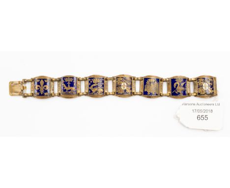 An enamelled bracelet, with continental Coat of Arms, decorated in blue enamel on base metal, length approx 6.5cm 