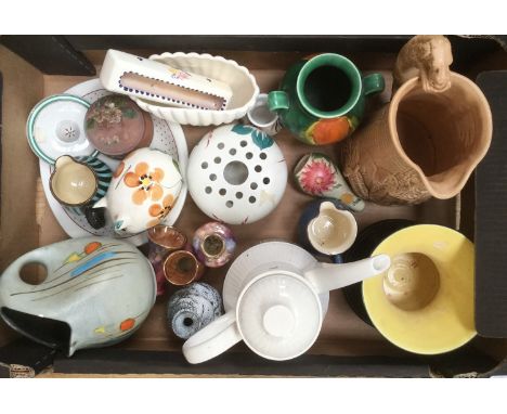 Ceramics including Art Deco Bretby vase, Radford, Poole, Torquay ware, Katie Winkle coffee pot, 1950s vessels, Sylvac, etc 