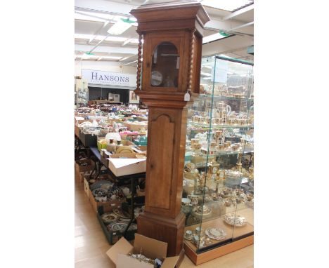 A John Drew London brass lantern clock and a later long case clock case with mechanism in separate box 