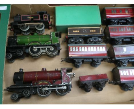 O Gauge: One box of assorted O gauge, playworn model railway to include: two Bassett Lowke locomotives, Duke of York, no tend