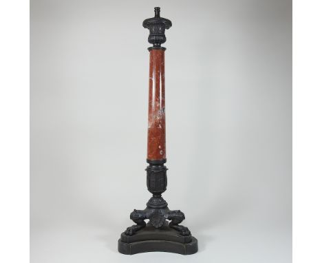 A 19th century marble and gilt metal table lamp, in the form of a column, 64cm high