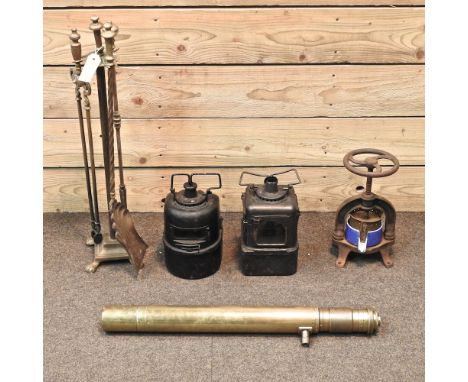 A vintage railway lamp, together with another bearing a label of lamp manufacturing and railways supplies London, together wi