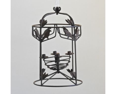 An iron hanging lantern, decorated with birds, 51cm high