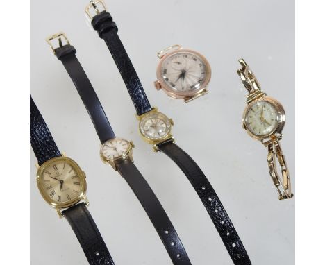 An Omega ladies wristwatch, together with a 9 carat ladies vintage wristwatch, a Tudor Royal wristwatch and two Omega wristwa
