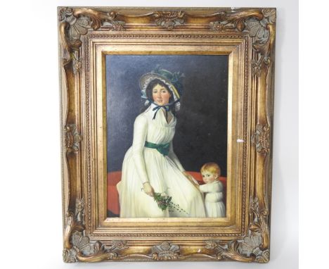 English School, 20th century, portrait of a mother and child, oil on panel, 39 x 29cm