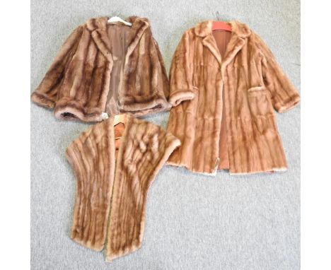 A vintage fur coat, together with another and a fur stole