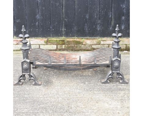 A fire grate, 91cm, together with a pair of fire dogs