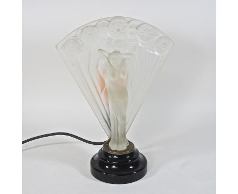 An Art Deco frosted glass figural table lamp, 32cm high